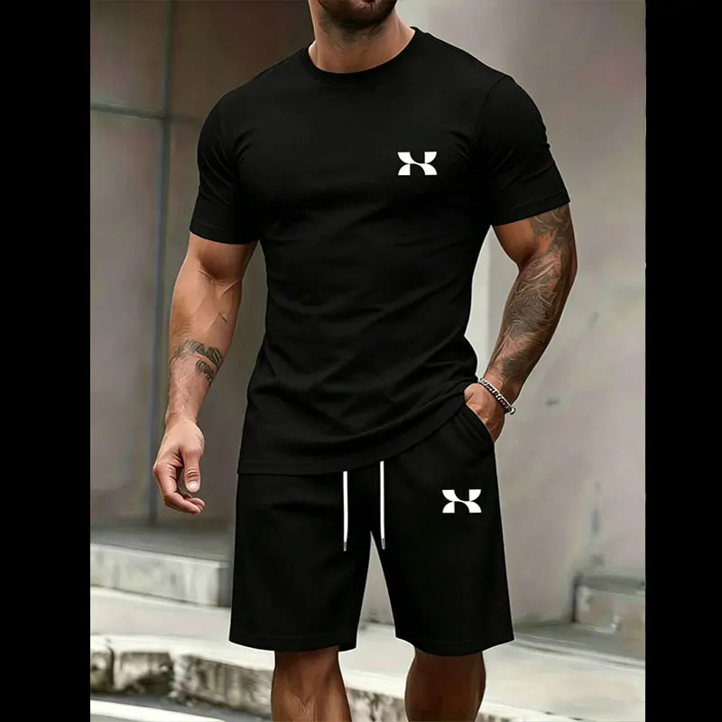 

2026 Hot Selling Men's 2-Piece Tracksuit, Summer Short Sleeve T-Shirt and Shorts Set for Running Fitness Casual Outdoor