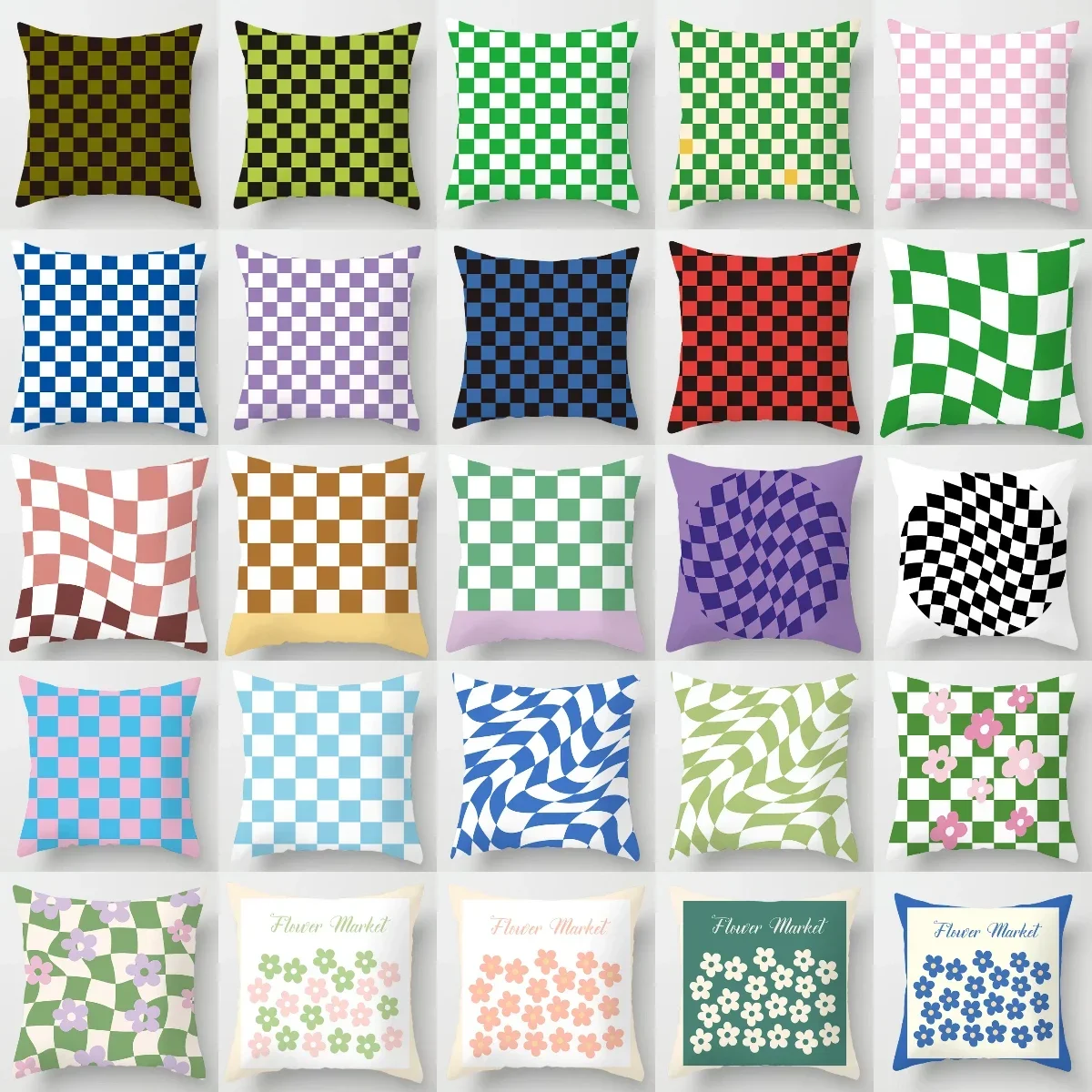 2022 New Chess Board Plaids Print Cushions Case Bright Multicolors Geometric Floral Pillows Case Sofa Bed Couch Throw Pillows