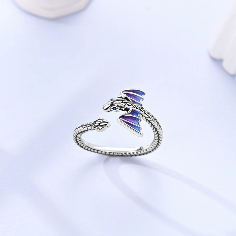 Original 925 Sterling Silver Hummingbird Butterfly Dragon Firefly Cat Dog Open Rings For Women Party Animals Series Jewelry Gift