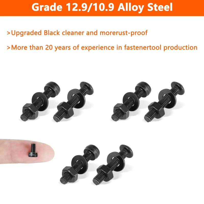 Imagen 4: Kit surtido de tornillos M3 de 1590 piezas: tornillos de cabeza de botón y casquillo hexagonal negro de grado 12,9/10,9 con tuercas |   Acero de aleación de alta resistencia