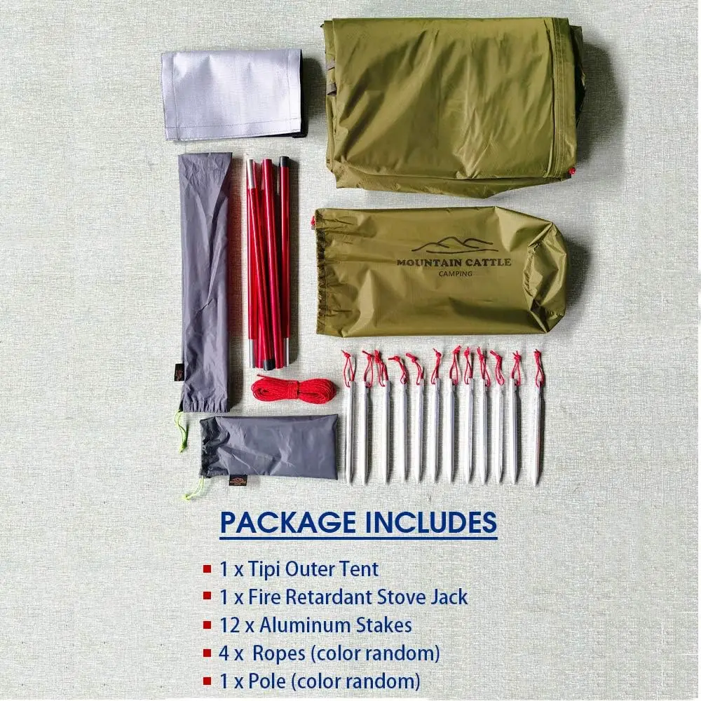 3 Person Lightweight Tipi Hot Tent with Fire Retardant Flue Pipes Window Teepee Tents for Family Team Outdoor Backpacking