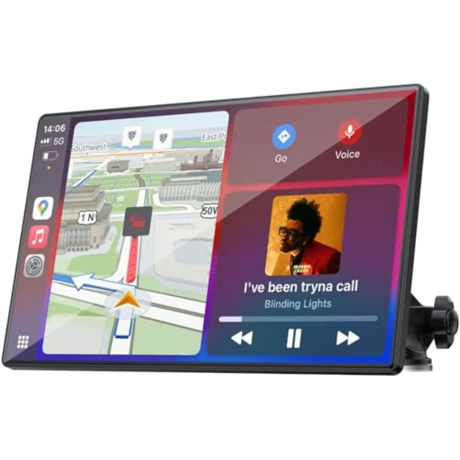 

CarPlay Screen for Car 9'' Wireless CarPlay Android Auto Portable Touchscreen with Bluetooth Mirror Link Voice Control Hands-Fr
