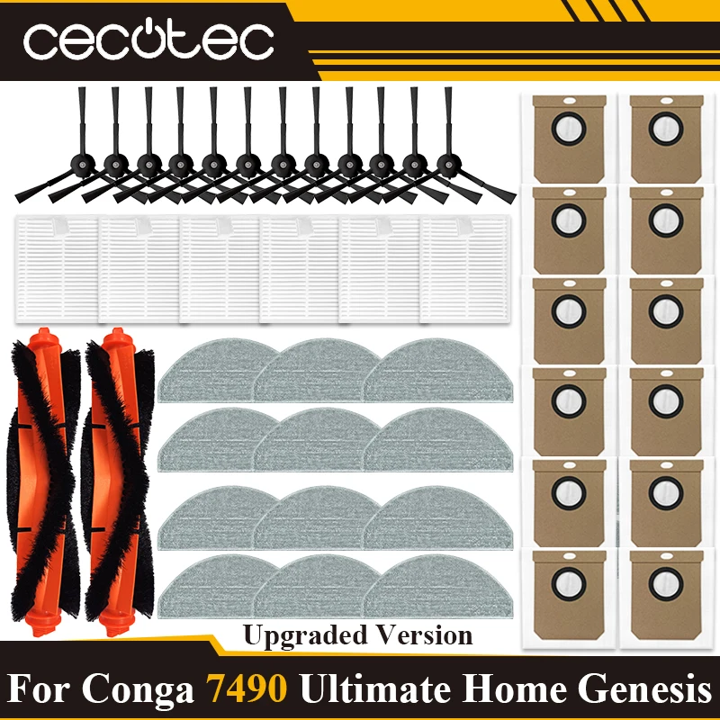 Ajuste para Cecotec Conga 7490 Ultimate Genesis, 7490 Ultimate Home Genesis rodillo Cepillo Lateral filtro Hepa paño de mopa piezas de bolsa de polvo