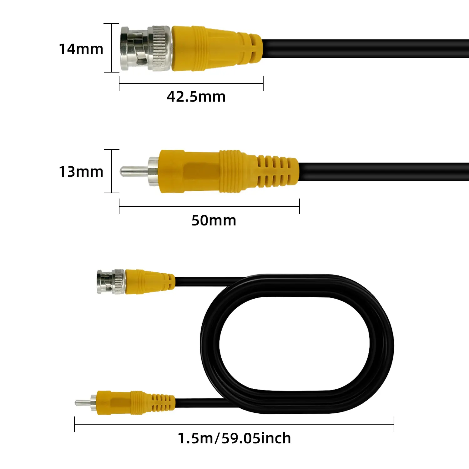 BNC to RCA Male Extension Cable for Surveillance High Definition Video Signal Converter Security Camera Monitor Connection Cable