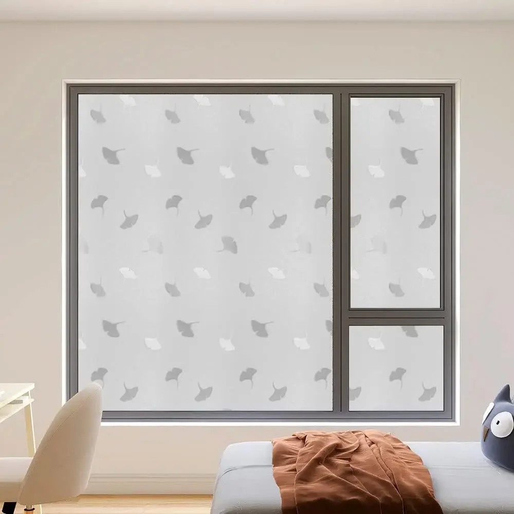 Window Film Stained Glass Films Frosted Static Cling Opaque Privacy Glass Sticker Home Decor Ginkgo Leaf Protection UV-Proof DIY