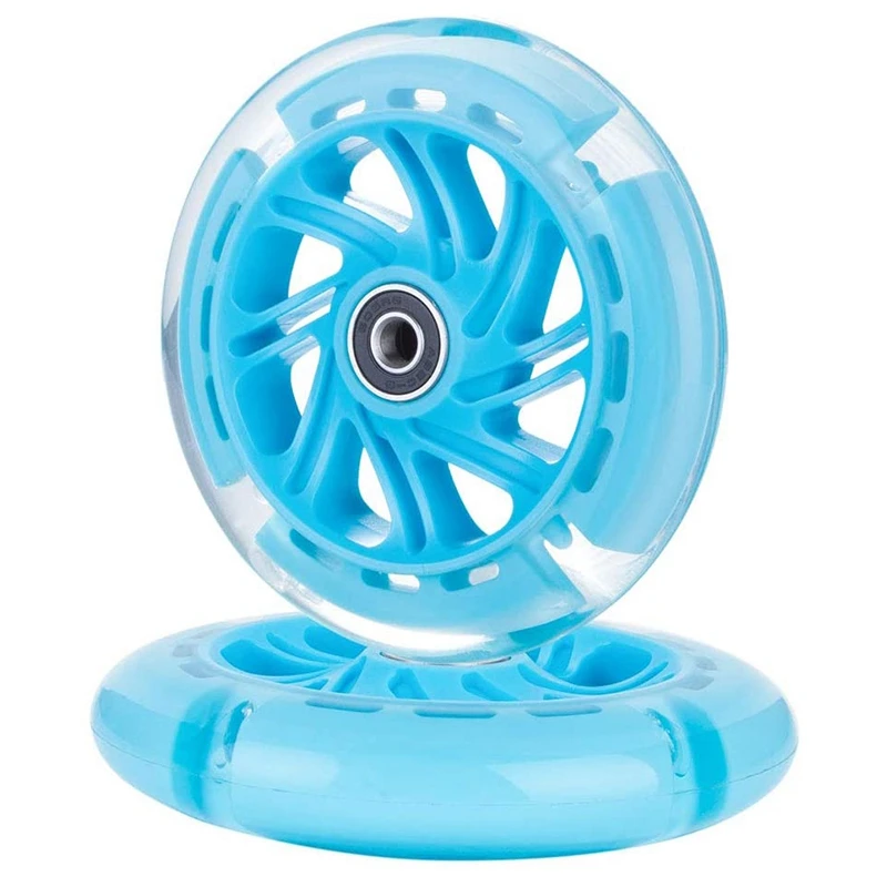 1 زوج 120 مللي متر الأطفال سكوتر LED أضواء عجلات وامضة مع محامل الجبهة/الخلفية LED وامض عجلات سكوتر ، الأزرق-ABWY