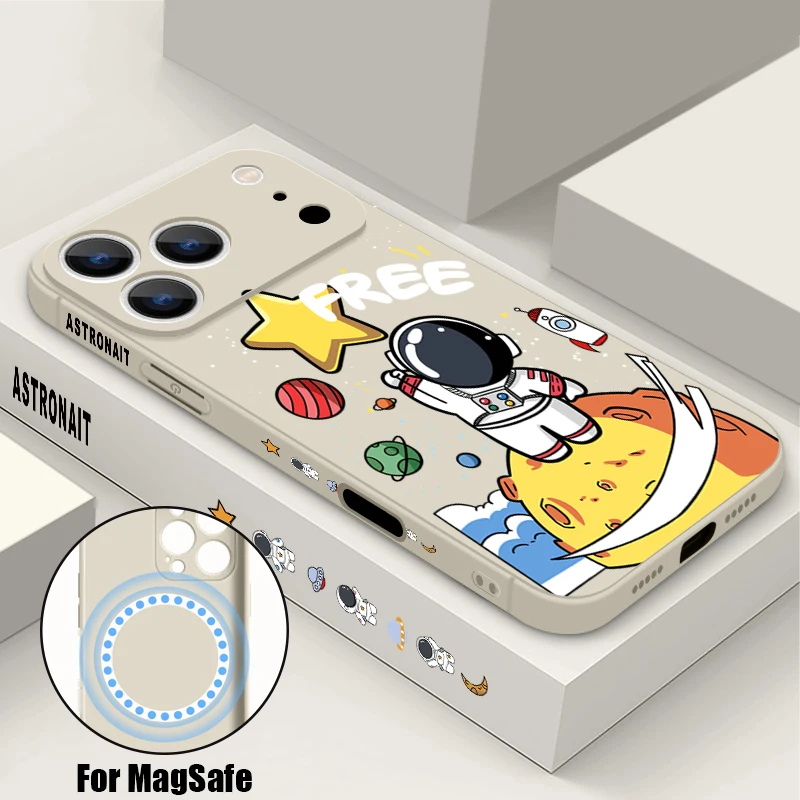 

Star Astronaut Printed Magnetic Phone Case For iPhone 17 Pro Max 17e 16 15 14 13 Pro Max 16e For Magsafe Soft TPU Lanyard Cover