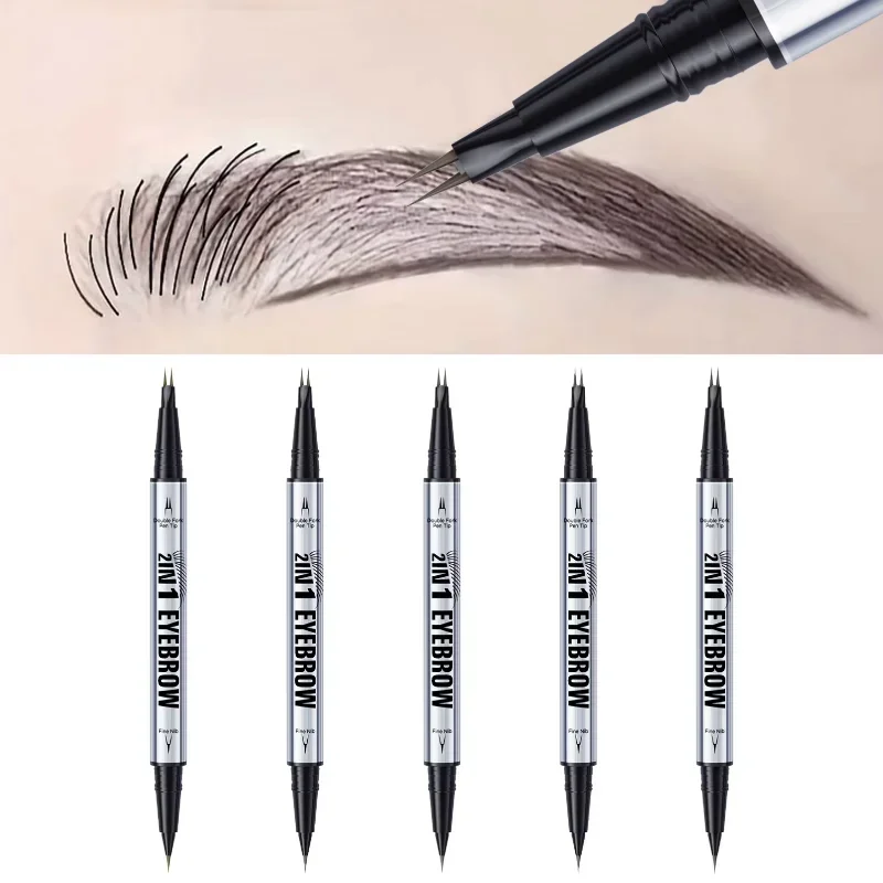 Two-pronged Eyebrow Pencil Waterproof Two-in-one Liquid Eyebrow Pencil Curved Eyebrow Pen With Fork And Precise Brush