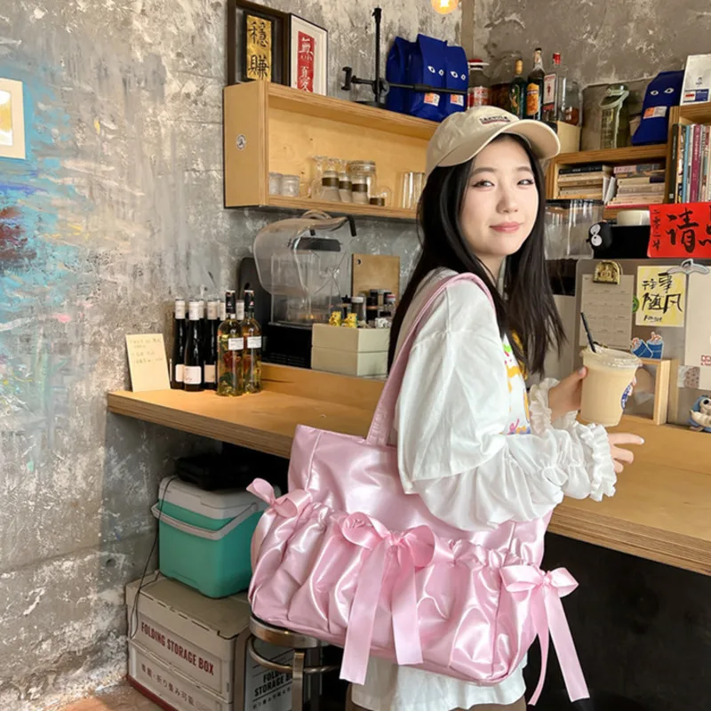 Fashionable Large Capacity Commuting Underarm Bag Ribbon Bow Handbag Ballet Style Original Comic Handbag Sweet Girl Shoulder Bag