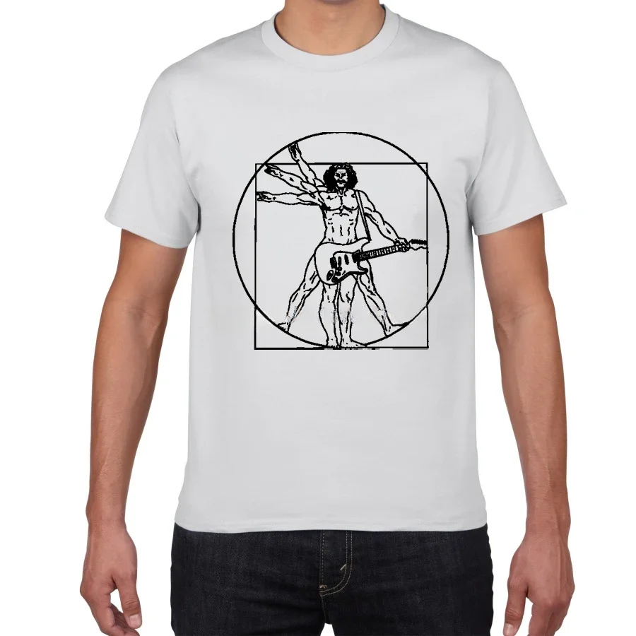 

t shirt men homme men clothes Da Vinci guitar funny T-Shirt men Vitruvian Man rock band Vintage Graphic Music Novelty streetwear