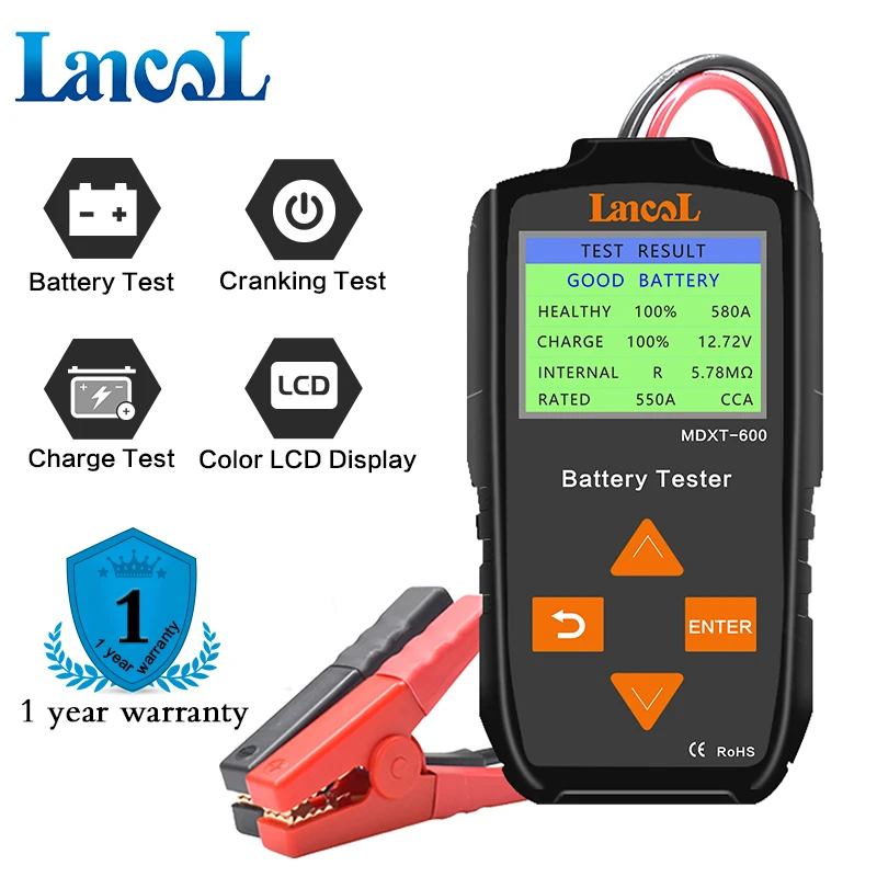 Lancol MDXT600 12V Car Battery Tester with LCD Screen 40-2000 CCA Battery System Analyzer Automotive Alternator Tester