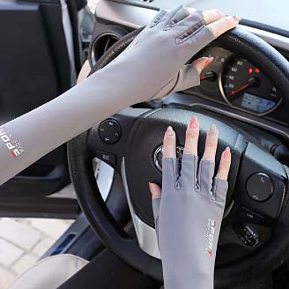 Thin Half Finger Ice Sleeves Two Fingers with Exposed Sun Protection Summer Long Arm Covers Quick Drying Sweat-absorption
