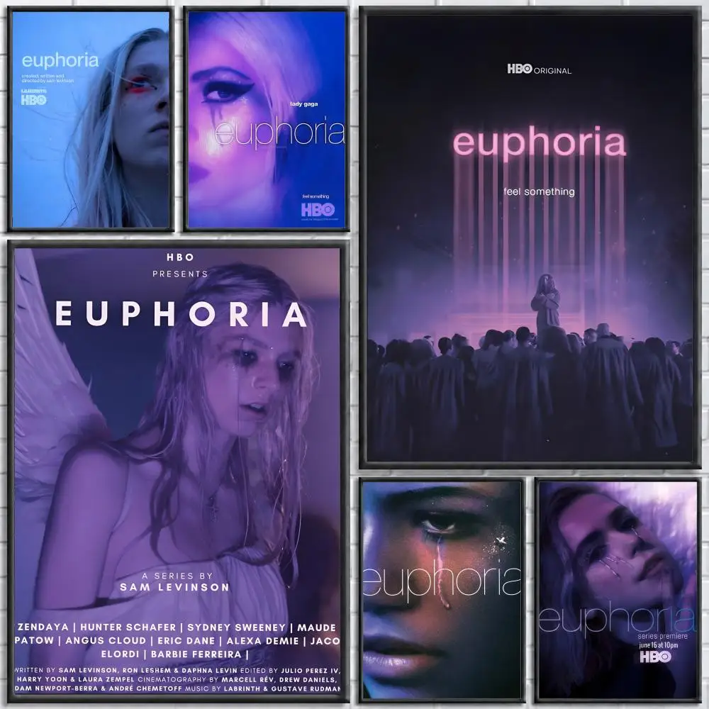 Affiche de la série télévisée Euphoria, autocollant artistique auto-adhésif en papier imperméable, décoration murale pour café, bar, chambre