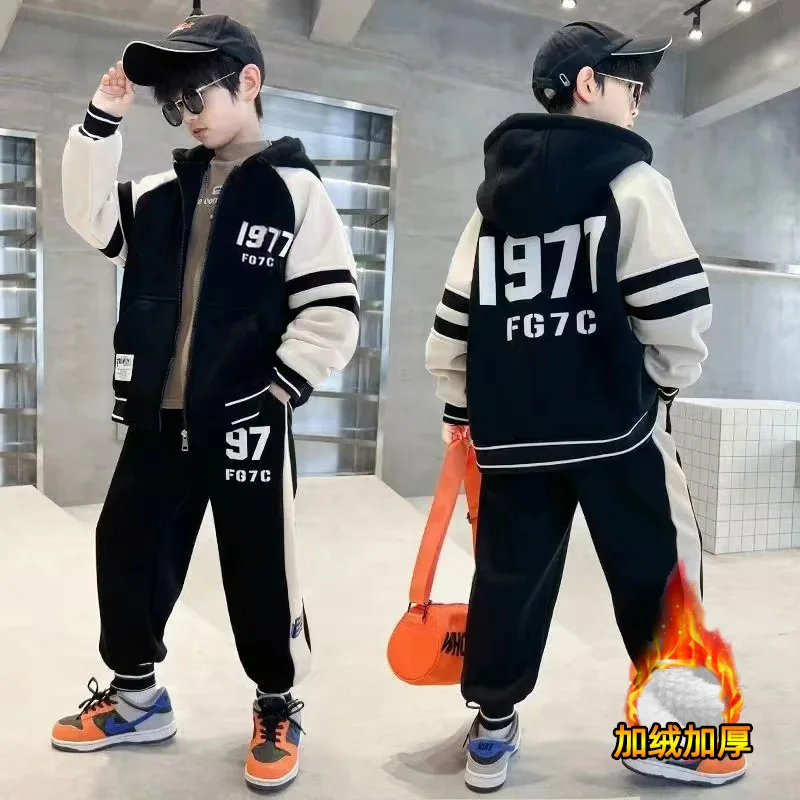

Boys' winter Suit 2025 New Winter Double-sided fleece two-piece set for middle and older children autumn and winter with fleece