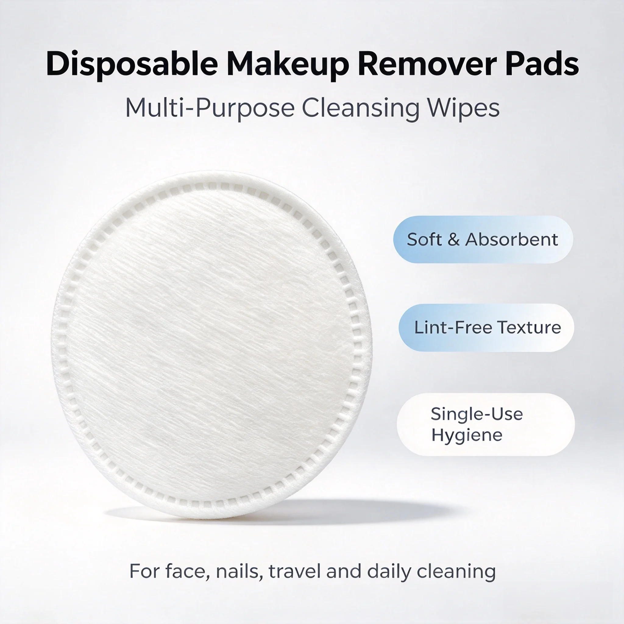 5.5cm Individually Wrapped Cotton Rounds, Disposable Soft Makeup Remover Pads for Facial Nail Cleansing