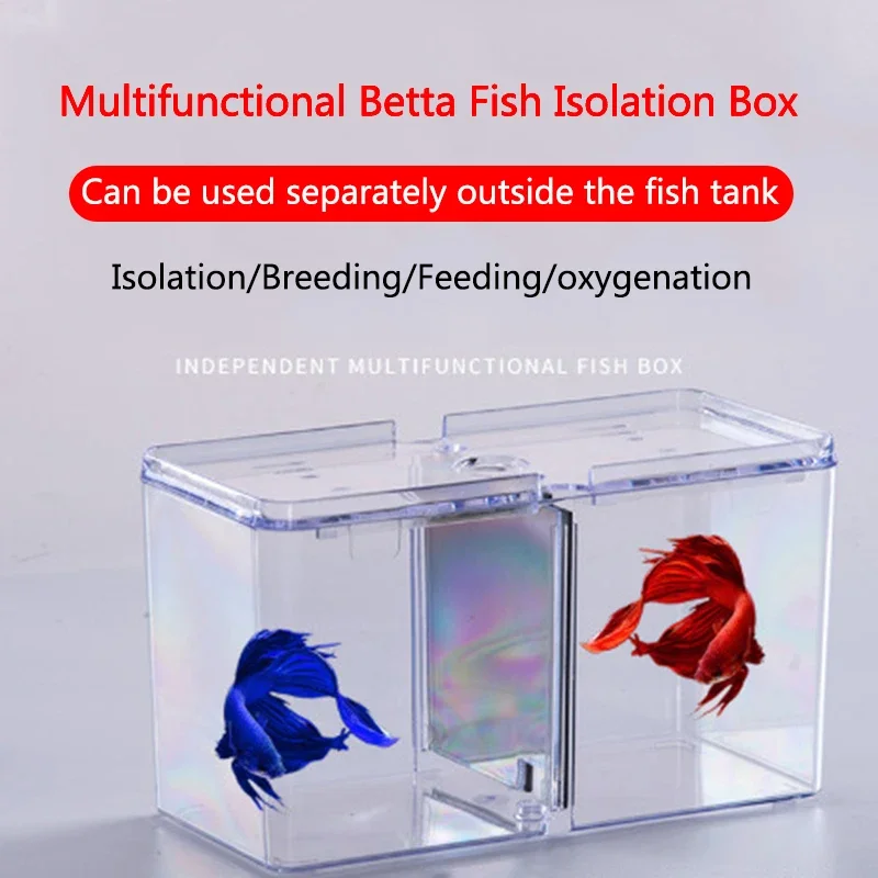 Transparent Acrylic Two Splits Guppy Fish Tank Aquarium Betta Fish Bowl Transparent Aquarium Hatchery Breeding Isolation Box