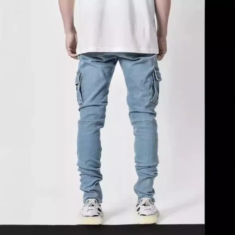 

Мужские облегающие джинсы стрейч 2026: модные зауженные джинсовые брюки с боковыми карманами, удобные и эластичные