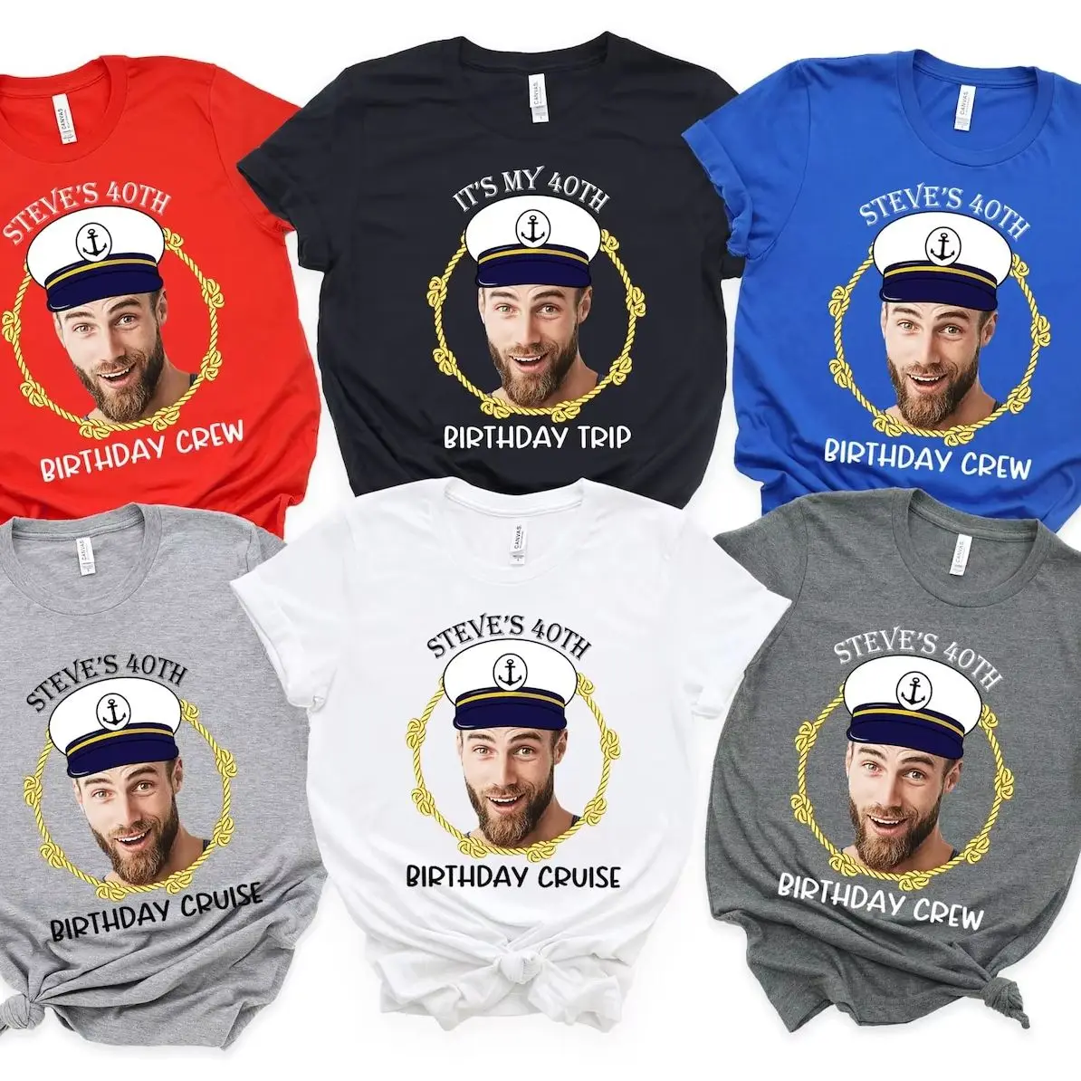 Custom Birthday Captain Prince Photo Cruise T-shirt Unisex Cotton Tee Personalized Birthday Age Name Funny Group Tee Shirts