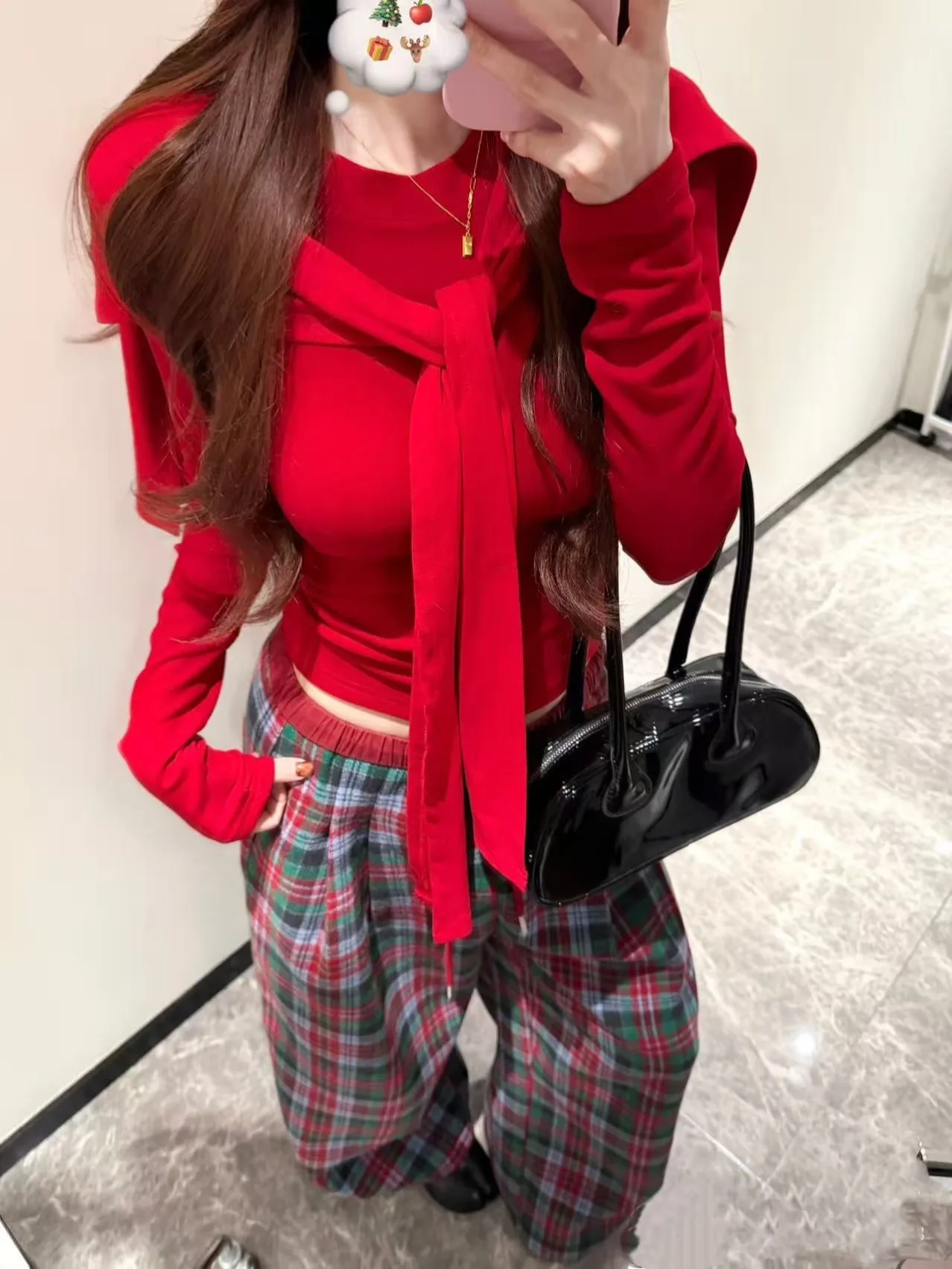 

Red Long Sve Knitted awl Casual Pants Two Piece Set for Women Spring New Sle Plaid Pattern Warm High Waist T-irt