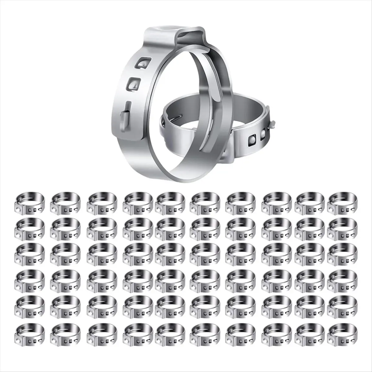 【POPULAR PICK】60PCS 3/4 Inch PEX Clamps, Stainless Steel Single Ear Hose Clamps for PEX Pipe Fitting Connections
