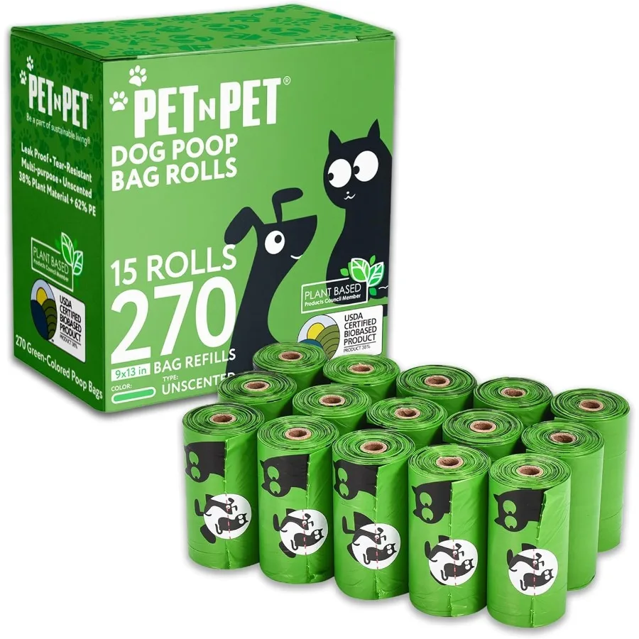 

270 Counts Green Poop Bags for Dogs 38 Plant Based 62 PE Extra Thick Dog Poop Bags Rolls 9 x 13 Unscented Dog Waste Bag Pet Sup