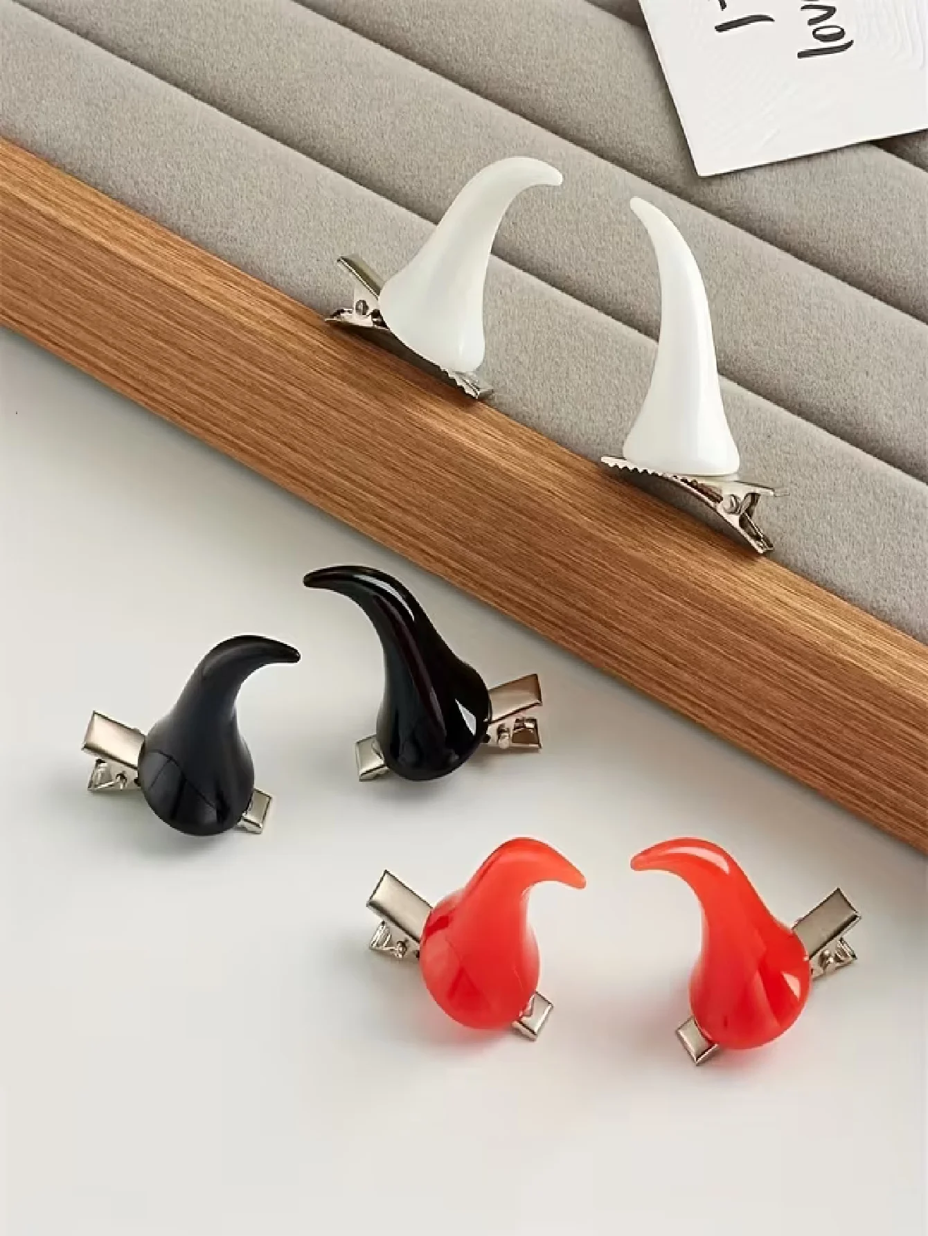 Resin Craft Ideas - 2-piece set, red horn hair clips