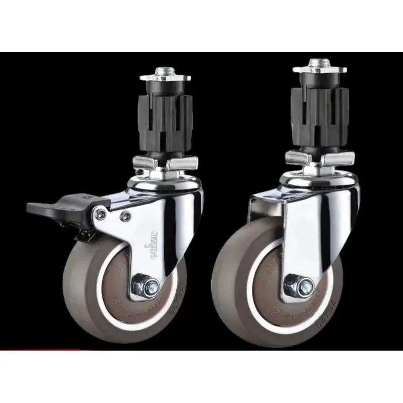 4 Pcs 3 Inch Square Tube Rubber Expansion Plug-in Caster with Brake, Swivel Silent Wheels for Industrial Cart Trolley