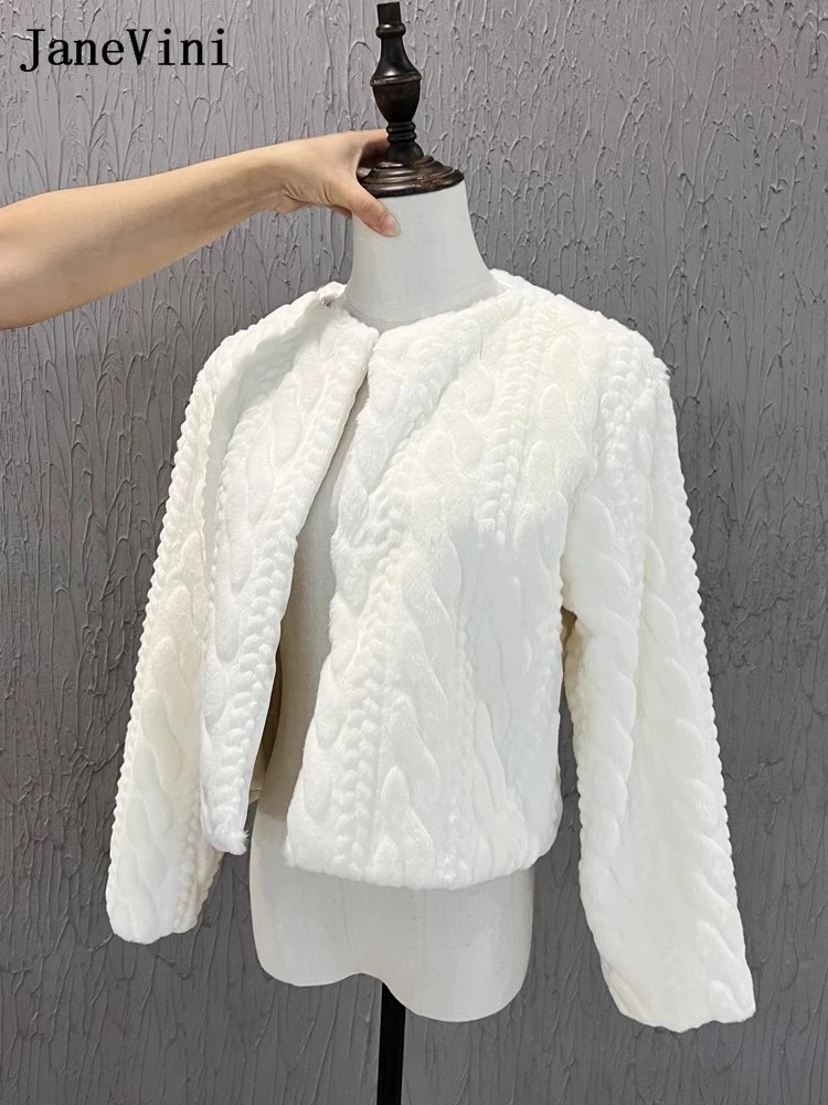 JaneVini New Winter Faux Fur Shawl Bolero Women Wedding Jacket Long Sleeves Coat Bridal Bride Cape Wraps Cardigan Bolero De Boda