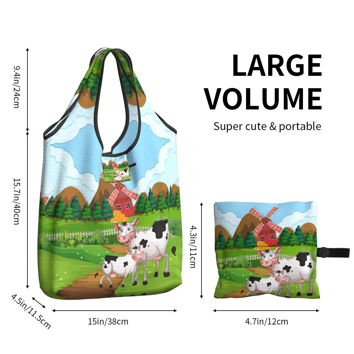 Funny Cow Print Shopping Tote Bag Portable Anima Skin Texture Groceries Shoulder Shopper Bag