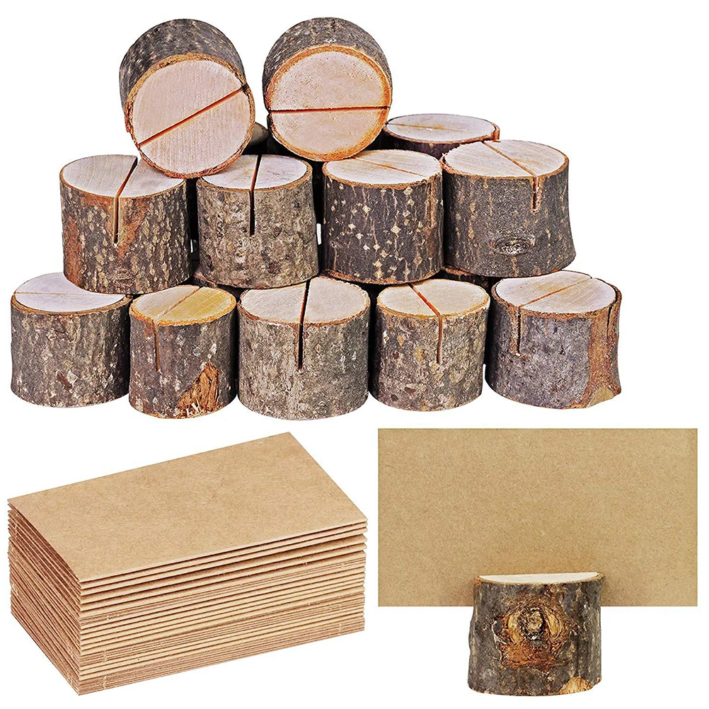 

Wooden Stump Memo Stand Note Clip Holders Table Number Cards Wedding Decor Rustic Simple Unique Bark Attached Premium Material