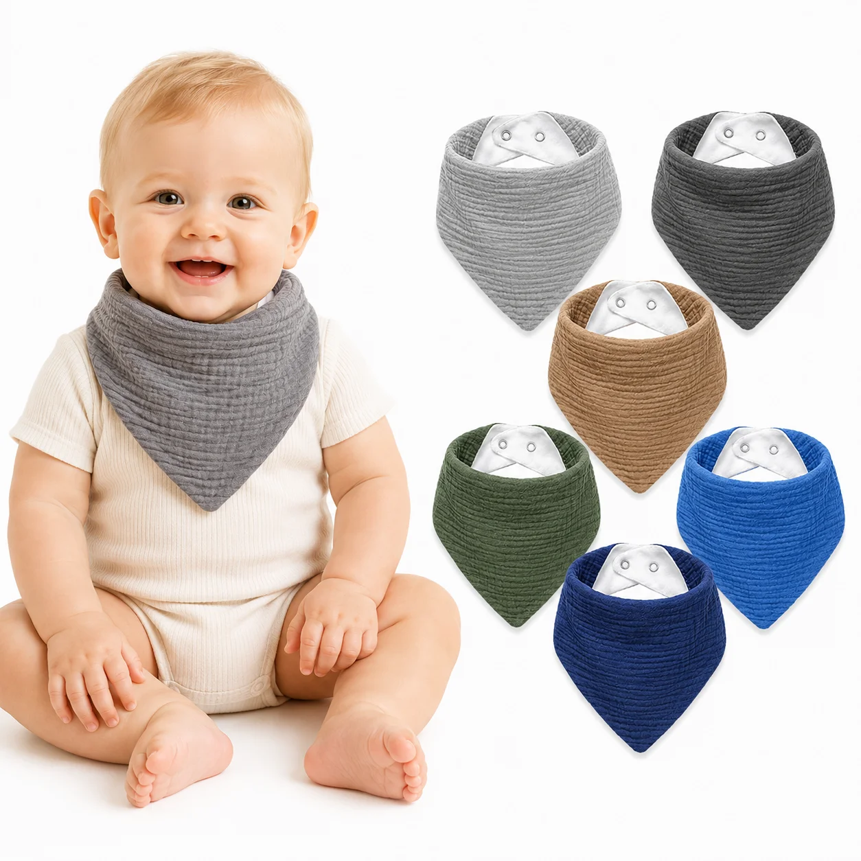 Baby Muslin Bibs, 6 Pcs Drool Bandana Bibs for Baby  Drooling and Teething, Soft and Absorbent Cotton for Newborn