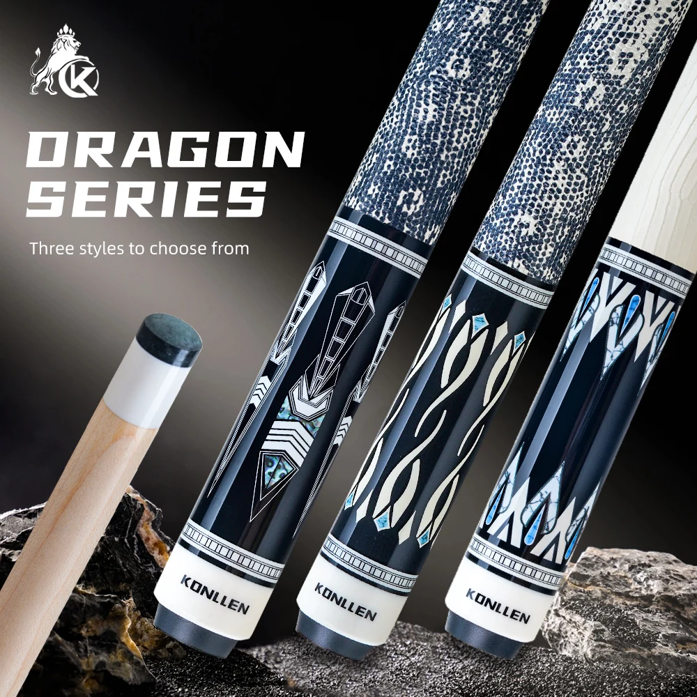 KONLLEN Wild Dragon Pool Cue with Maple Shaft 8x8 Pin Joint Kit and Leather Wrap Handle Stick for Billiard Cue Stick