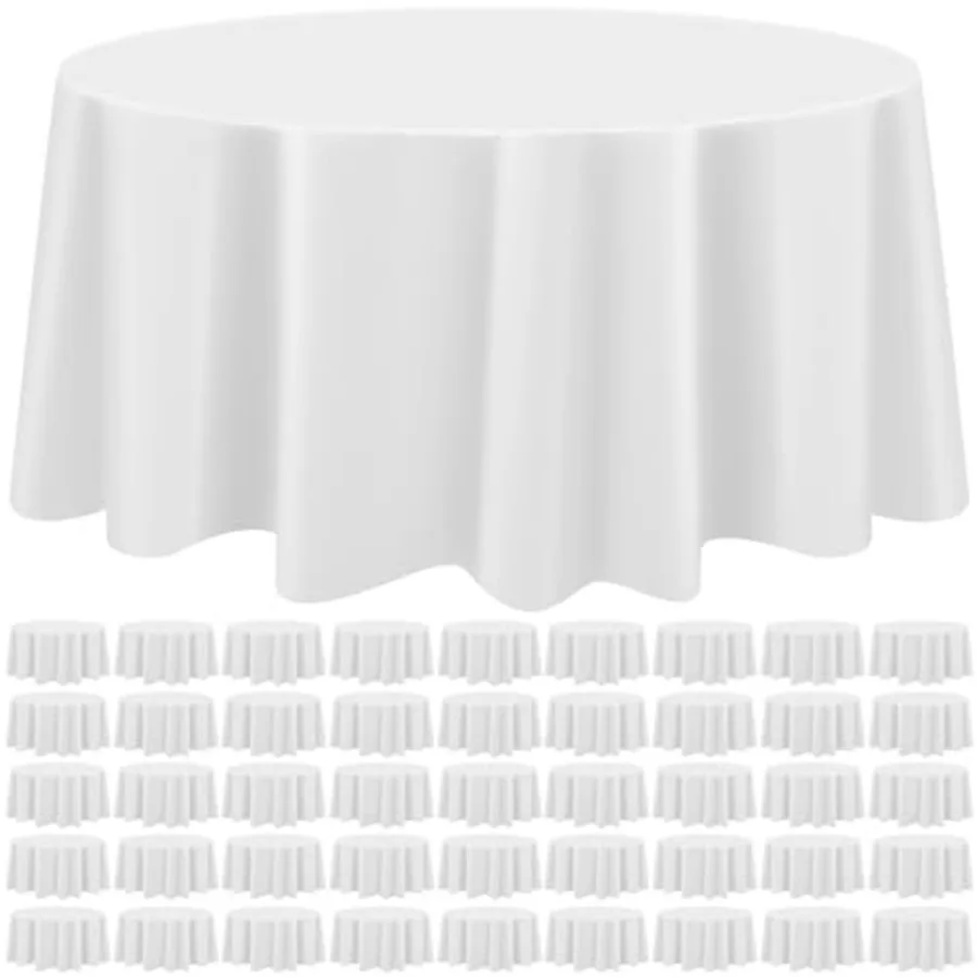 

50 Pcs Round Plastic Tablecloth 84 Inch Disposable Table Cloth Decorative Round Table Cover for Indoor Outdoor Parties Birthday