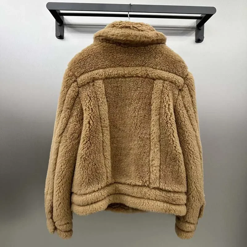 Short Length Coat Winter Women High Quality Real Sheep Wool Turn-Down Collar Clothes Thick Warm Max Single Breasted