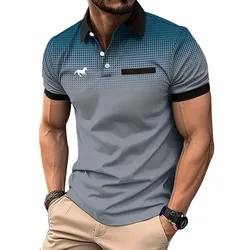 Polo da uomo estiva moda slim fit sportiva manica corta 100% poliestere Polo da golf sportiva casual con decorazione tascabile finta