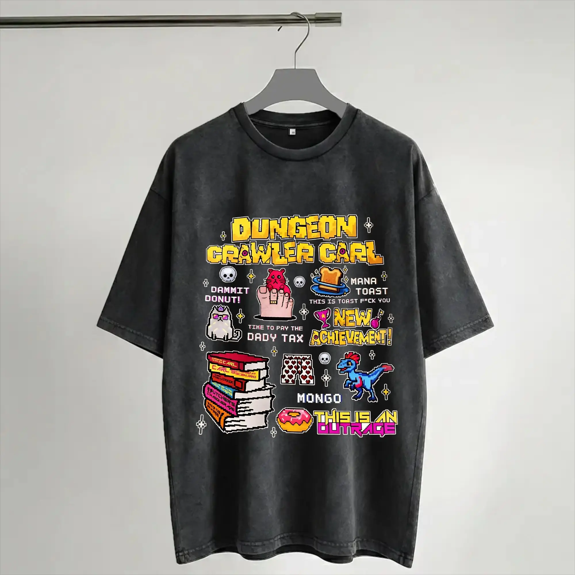 Carl And The Princess Donut and Mongo Dungeon Crawler Carl  Washed T Shirt Streetwear T-Shirt  Tee Shirt Men Women