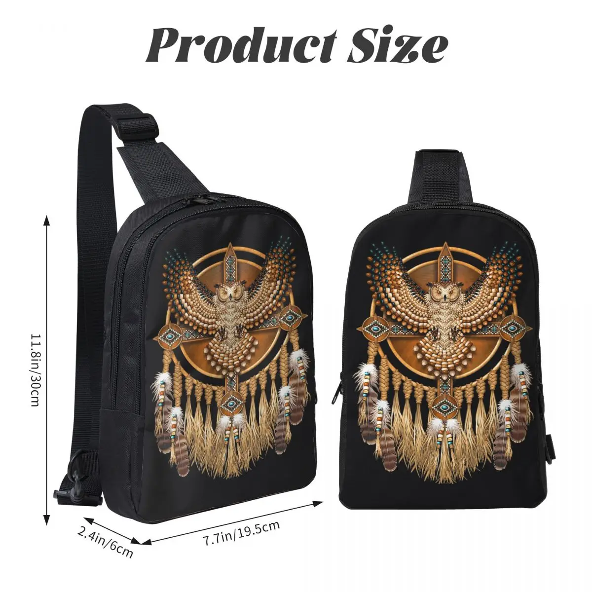 

Native Mandala Owl American Chest Bag Men Sling Crossbody Backpack Chest Bag Travel Hiking Daypack Shoulder Bag