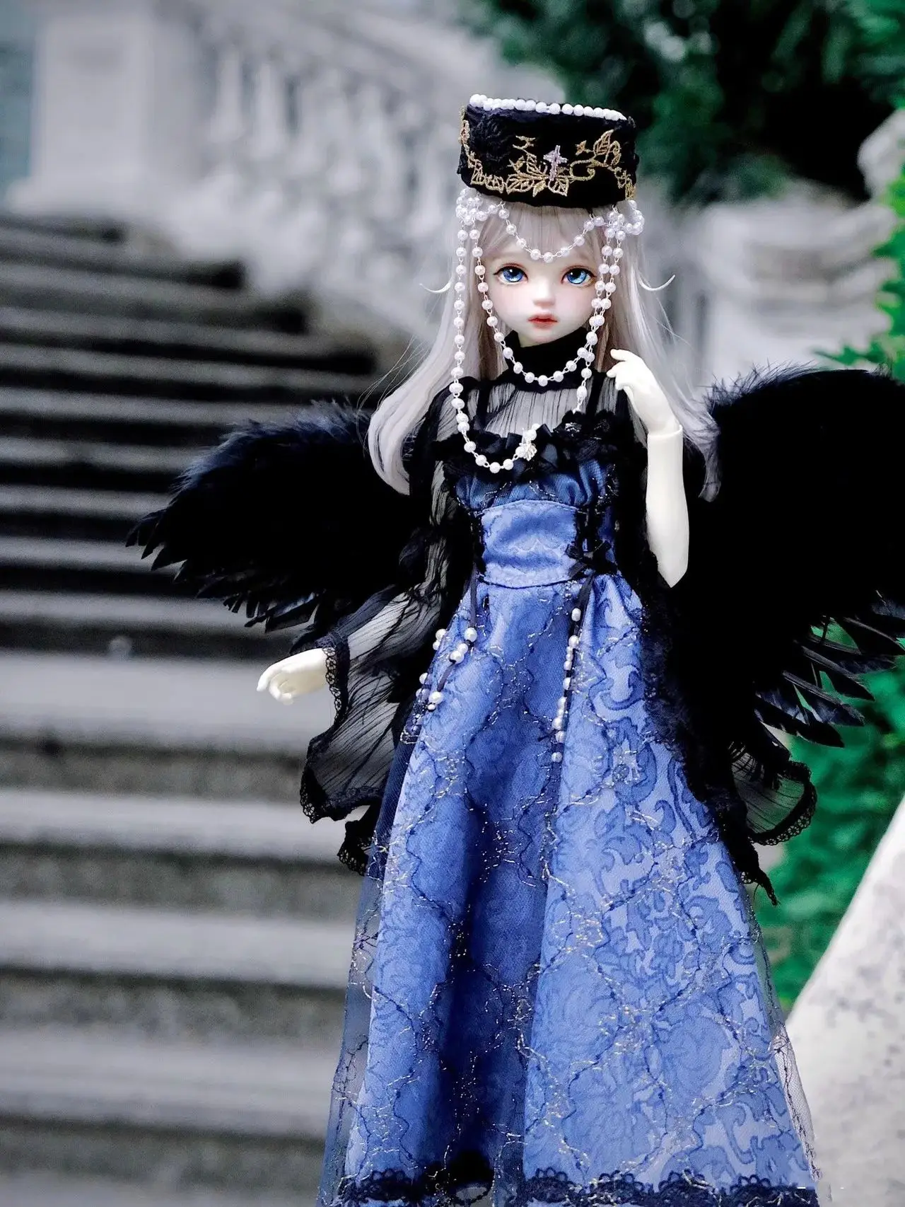 

1/4 BJD Doll Clothes "Fantasy World" Beautiful Dark Blue Gauze Dress 1 Piece