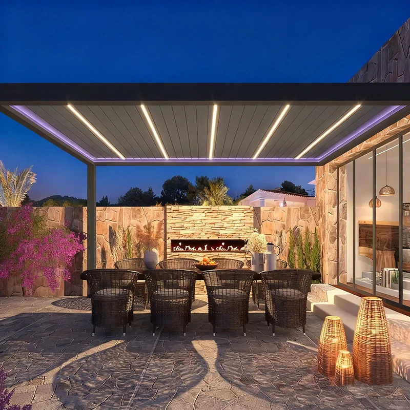 High-end Motorized Retractable Louvered Roof Aluminum Waterproof Balcony Pergola for Versatile Outdoor Shading Solution