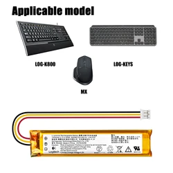 Original Keyboard and Mouse Battery For Logitech K800 MX KEYS YR0073 533-000221 802085P 802085 533-000177 533-000141