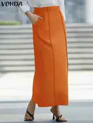 VONDA Plus Size Elegant Maxi Long Skirts Women 2024 Fashion Summer High Waist Solid Color Casual Skirt Loose Bottoms Streetwear