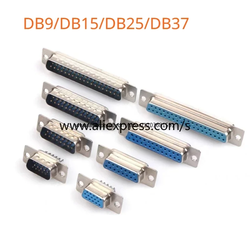 5PCS DB9 DB15 DB25 DB37 Hole/Pin Female/Male Blue Welded Type Connector RS232 Serial Port Socket DB D-SUB Adapter 9/15/25/37P