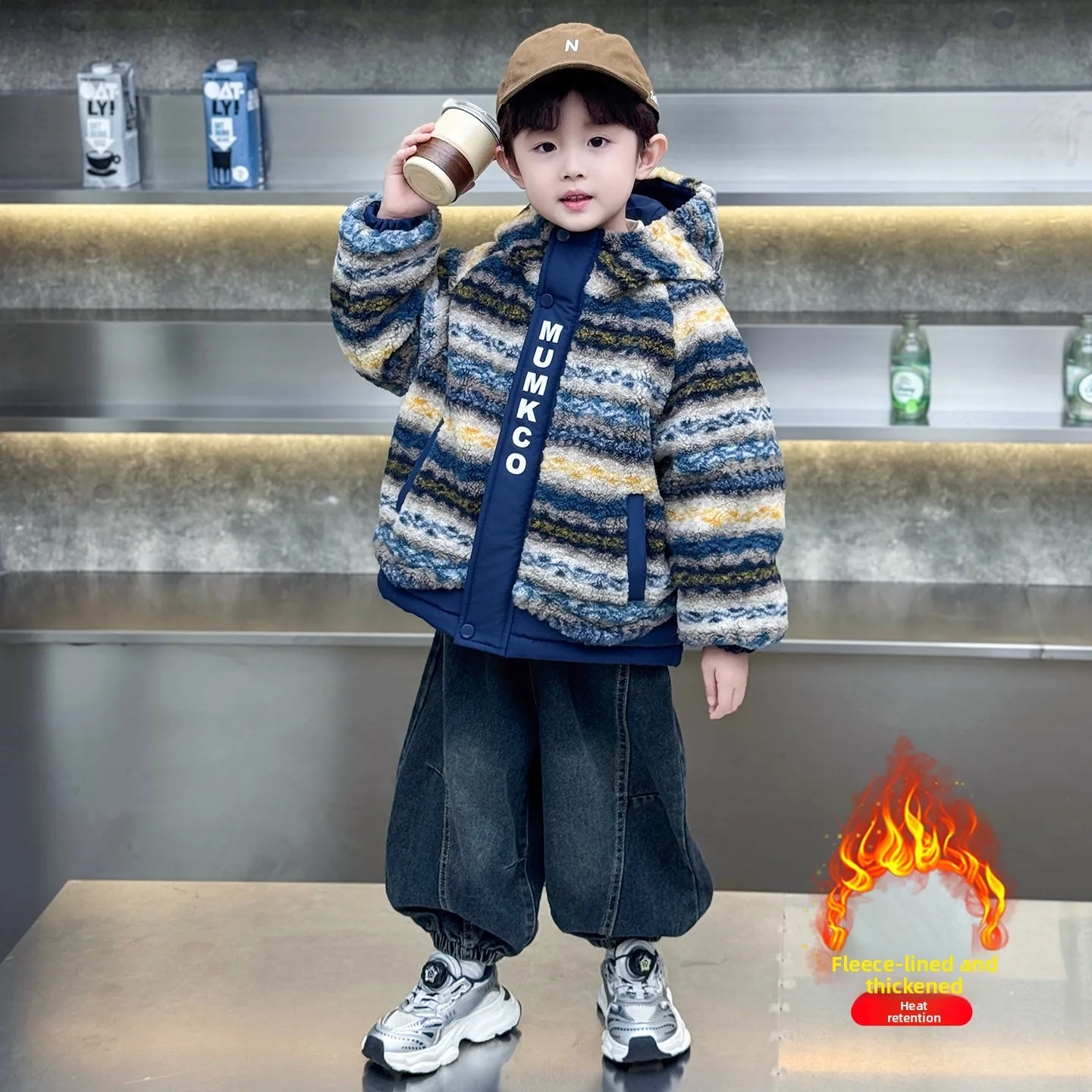 

Thiened Cotton Jaet for Boys Autumn Winter New Faion Street Sle Children's Winter Clothes Baby Cotton Coat Youth Trend