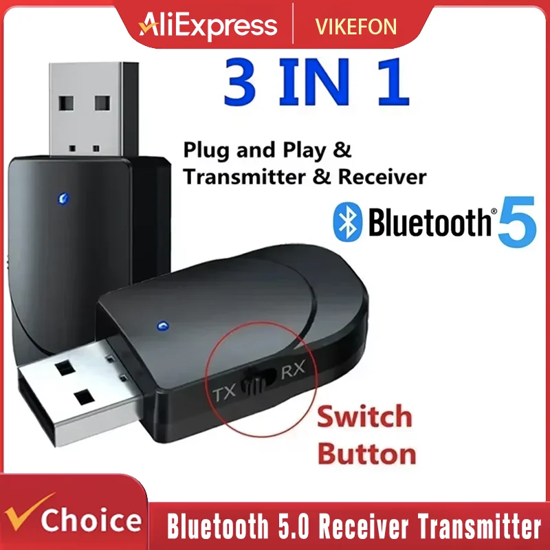 

3 IN 1 USB Bluetooth 5.0 Audio Receiver Transmitter Mini 3.5mm Jack AUX RCA Stereo Music Wireless Adapter for TV Car Headphones