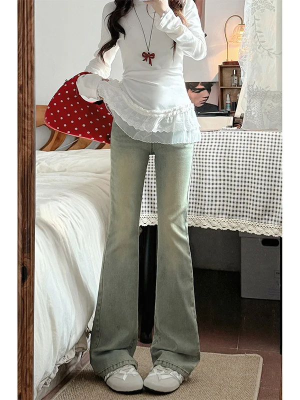 

American Sle Sexy Girl Bell Bot Jeans Women's Slimming High Waist Denim Pants for Pear aped Body Spring Autumn New Arr...
