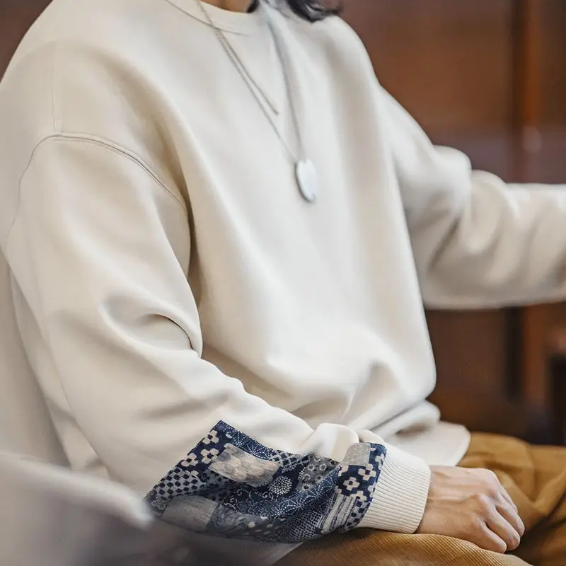 

Maden Повседневная лоскутная толстовка с капюшоном Boro Sle, круглый пуловер, весенняя мужская хлопковая толстовка, удобная уличная одежда свободного покроя