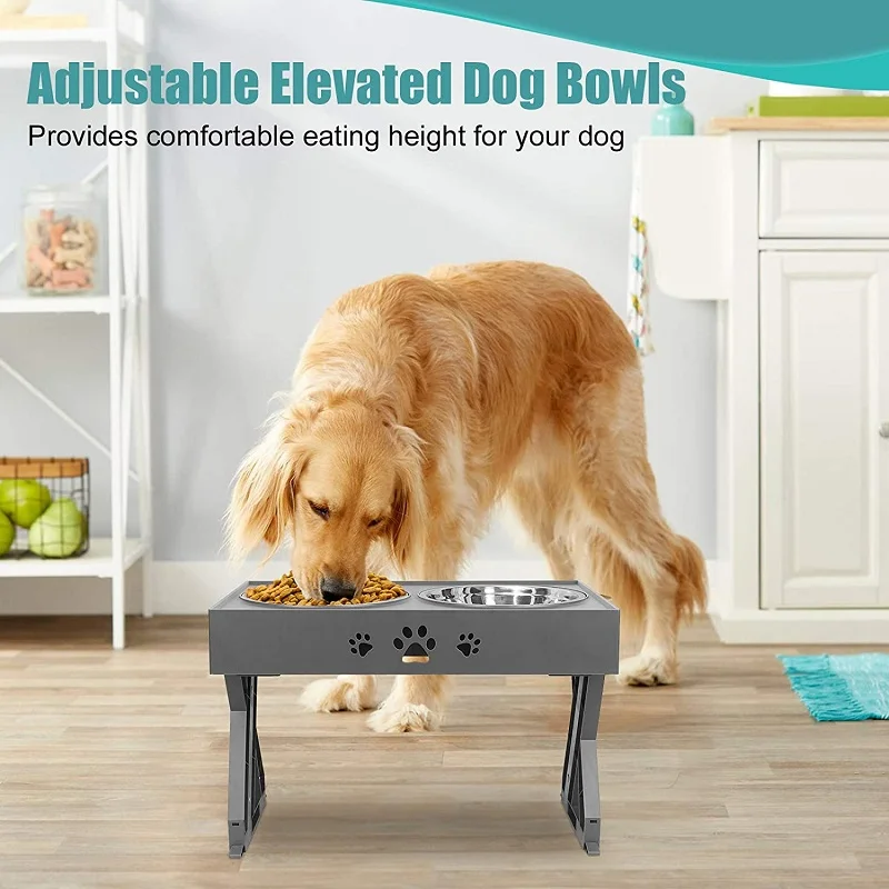 Elevated Dog Bowls 3 Adjustable Heights Raised Dog Food Water Bowl with Slow Feeder Bowl Standing Dog Bowl for Medium Large Dogs