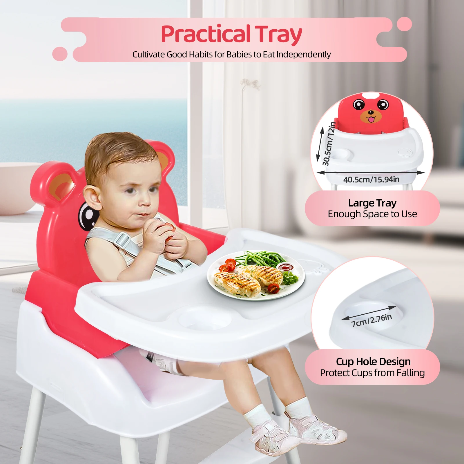 High Chair for Babies and Toddlers in Pink Lightweight Portable Easy to Clean Surface The Perfect Travel for Easy Baby Feeding