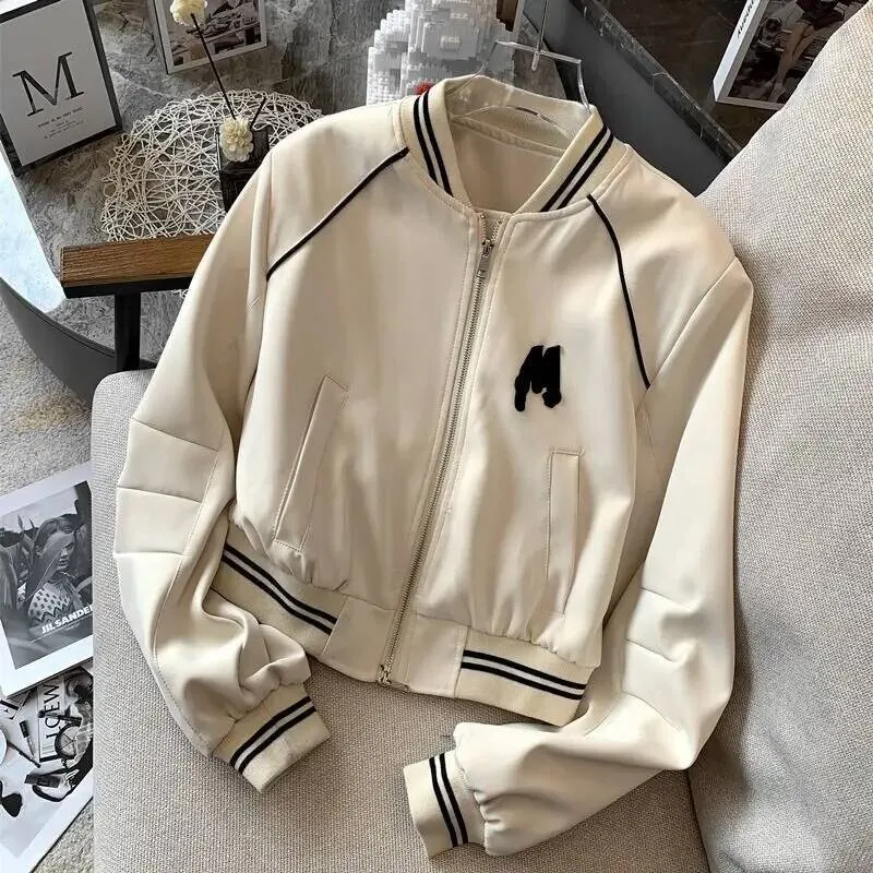 Amerikaans retro honkbaljack 2025, herfst nieuw ontwerp, trendy losse, veelzijdige dames open vest, korte bovenkleding