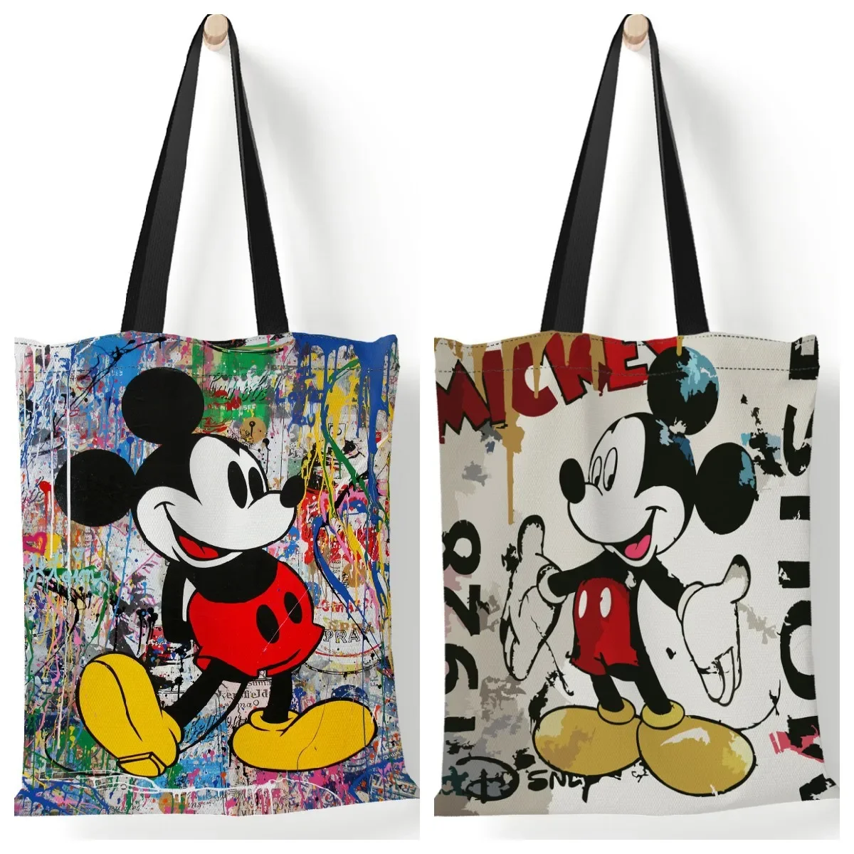 Disney-Bolso de hombro de Mickey y Minnie para mujer, bolsa de mano de lona con estampado de dibujos animados, gran capacidad de almacenamiento para